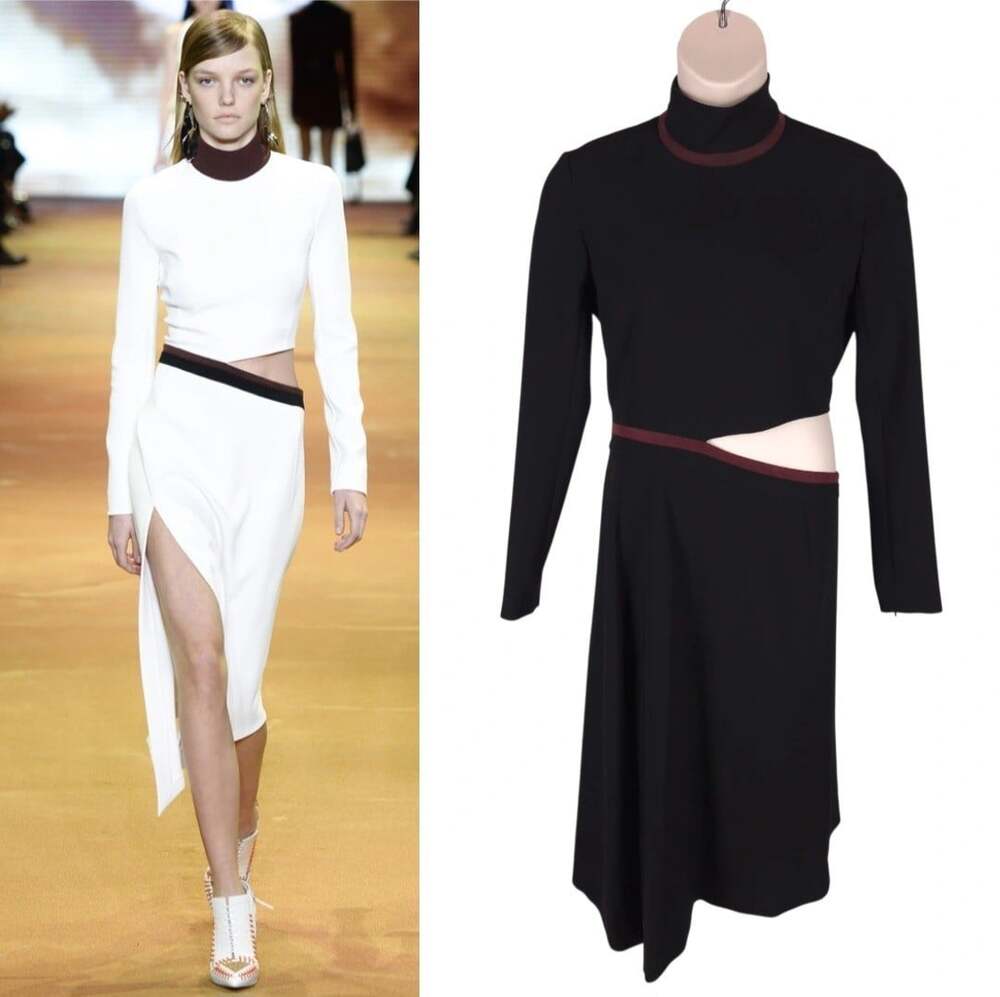 Mugler Runway 2016 Cutout Midi Dress US 10 FR 42 Black Burgundy LS $1650